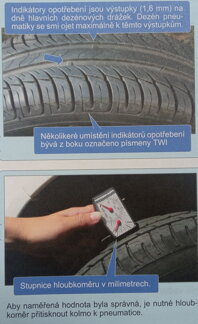 Kontrola hloubky zářezů dezénu pneumatiky a správné nahuštění.